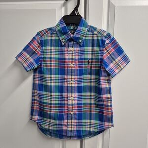 Ralph Lauren Boys Plaid Short-sleeve Poplin Shirt Embroidered Pony, Sz. 4